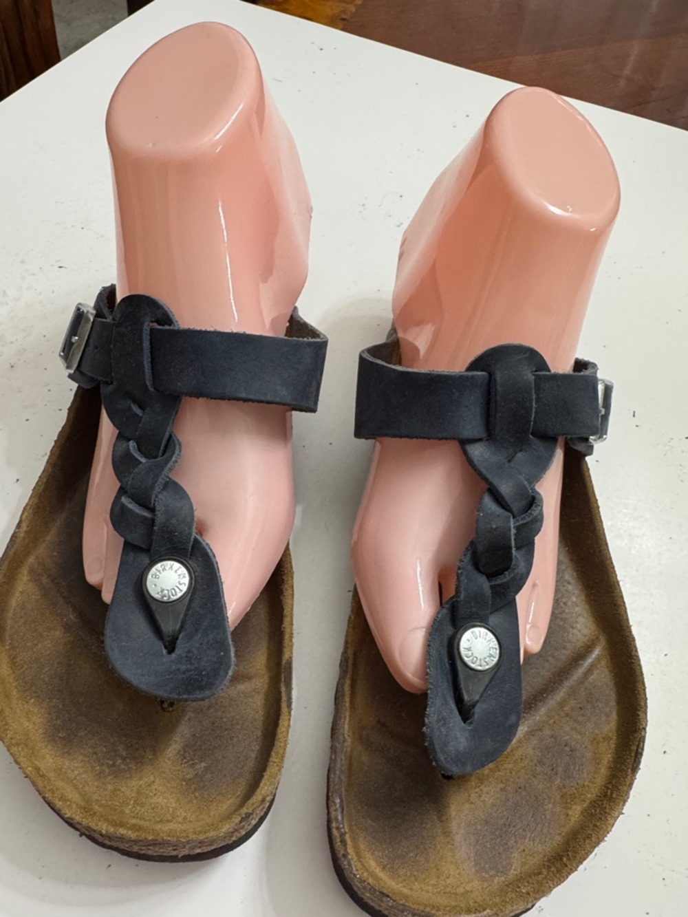 Dark blue navy Braided Leather Thong slipper  for Women size 39